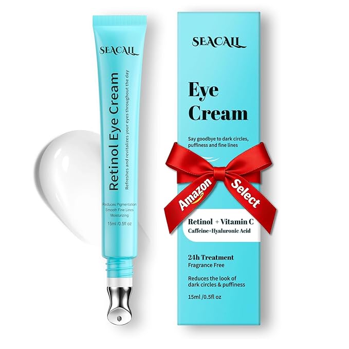 Seacall Retinol Eye Cream - Eye Serum for Dark Circles & Puffiness Anti-Aging - Under Eye Cream with Hyaluronic Acid & Caffeine to Reduce Wrinkles & Repair the Eye Area (15ml)