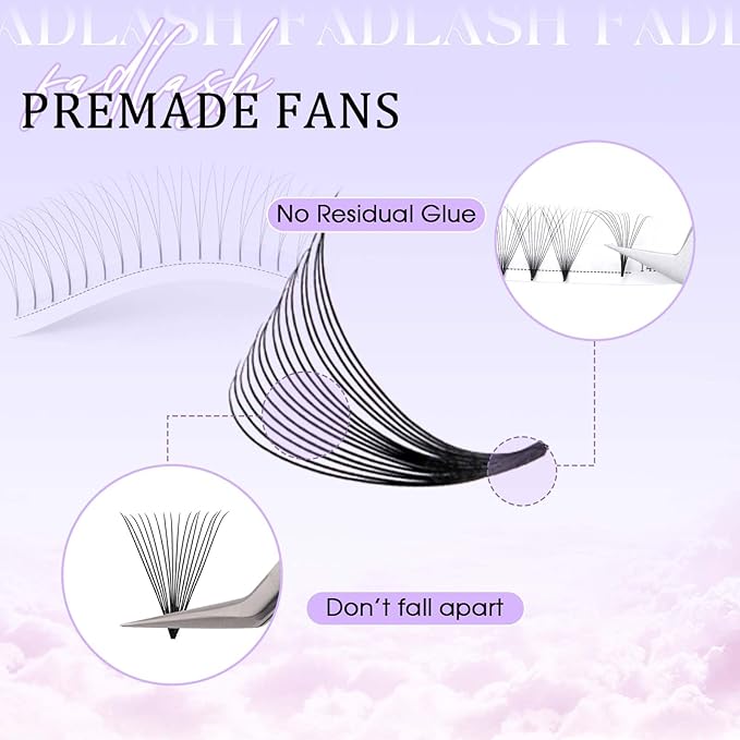 FADLASH Premade Lash Fans C Curl Premade Fans Eyelash Extensions 16D 0.07 Volume Lash Fans Premade Handmade Premade Lash Extensions Fans (16D-0.07C-12mm)