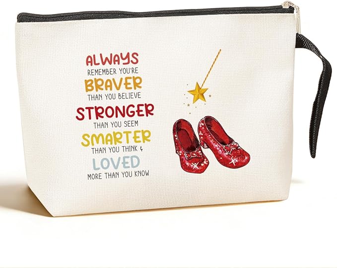 Inspirational Gifts for Women Girls Her Wi-zard of OZ Gifts Dorothy Ruby Red Makeup Bag Encouragement Birthday Gifts for Women Her Girls Friend Sister You Are Braver Stronger Smarter Than You Think