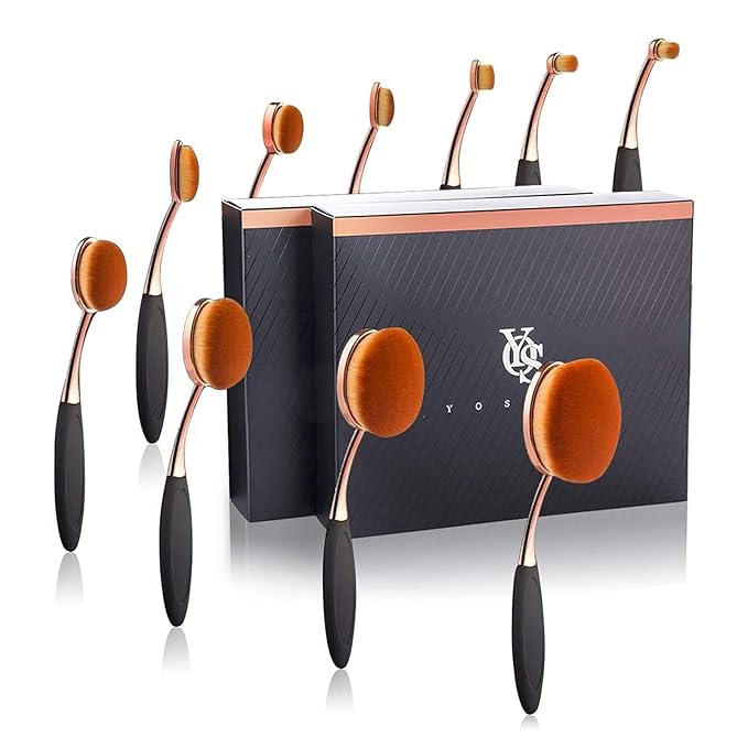 Yoseng Makeup Brushes Set 10Pcs Professional Oval Toothbrush Foundation Contour Powder Blush Conceler Eyeliner Blending Brush New Fashionable Super Soft Cosmetic Brushes Tool Set (Rose Gold 2 sets)