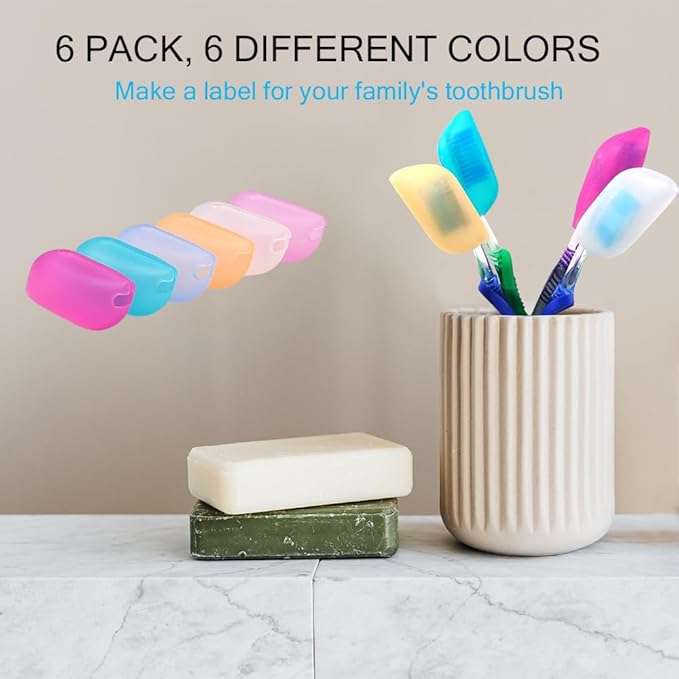 V-TOP 6 Pack Toothbrush Covers, Silicone Electric Toothbrush Cover Cap, Toothbrush Head Cover Replacement Heads & Manual Toothbrush for Travel Home
