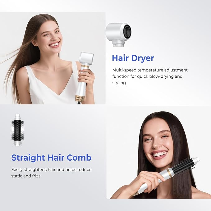 5 in 1 Hair Dryer Brush, Blow Dryer Brush Set with Air Curler Wrap Hair Styler, Negative Ionic Blow Dry Brush, Detachable Hair Tool for Curling, Volumizer,Straightener,Drying