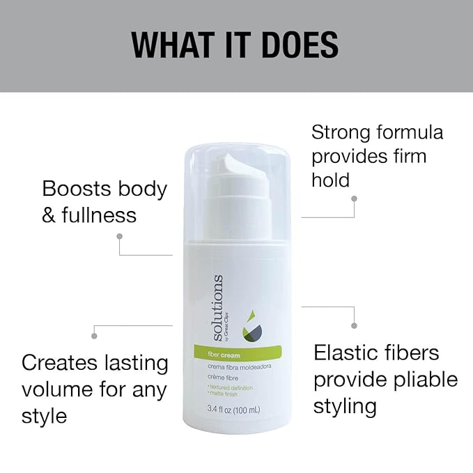 GREAT CLIPS Solutions Fiber Cream 3.4oz | Firm Hold with Pliable Styling | Create Volume and Lift | Great for Naturally Curly Hair