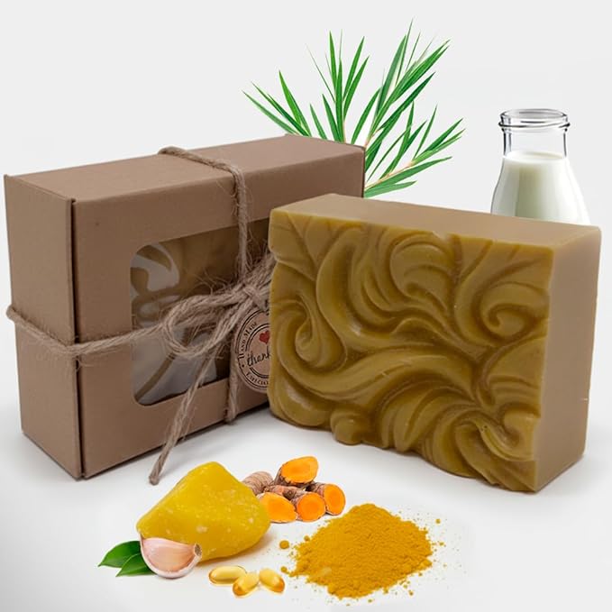 100% Natural Soap Bar With Goat Milk, Salicylic Acid & Turmeric For Warts | Handmade Tea Tree & Sulfur Soap with Castor Oil | 2 oz | Organic Bar for Skin Recovery | Duration Up to 2 Months