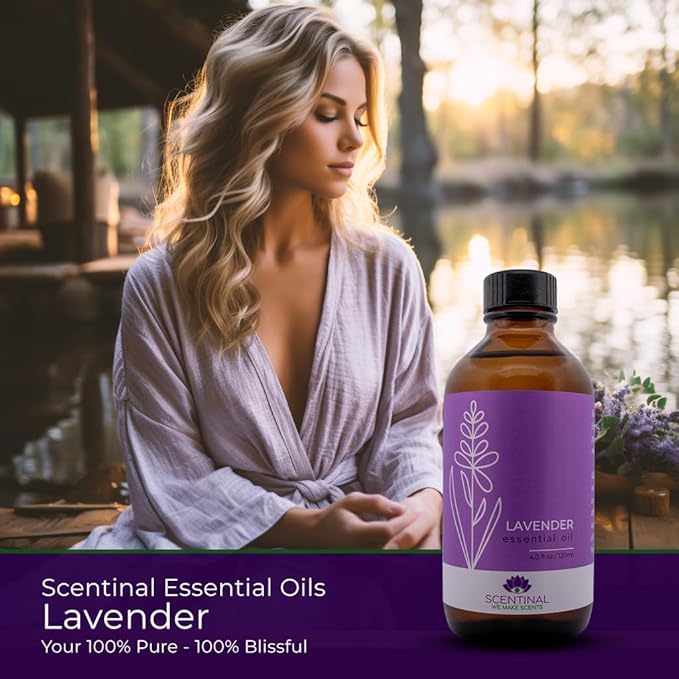 Scentinal Premium Essential Oil - 100% Pure, Natural & Authentic - Extra Large 4oz Bottle (120ml) with Eyedropper - Refreshing Aromatherapy Experience (4 oz / 120ml, Lavender)
