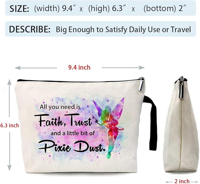 ZHANTUONE Pixie Dust Funny Fairy Tale Fans Inspired Cosmetic Bag, for Travel Toiletry Zipper Storage Pouch Makeup Bag, Movie Inspired Gifts, Pixie Dust Fairy Cosmetic Bag, Graduation Gifts