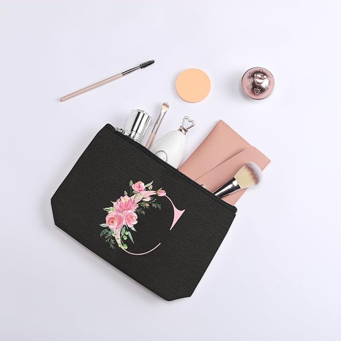 kdxpbpz A-Z Personalized Cosmetic Bag Monogrammed Makeup Bags Bridesmaid Gifts Custom Toiletry Pouch Gifts for Women Mom Best Friend Sister Bride Bridesmaid (C)