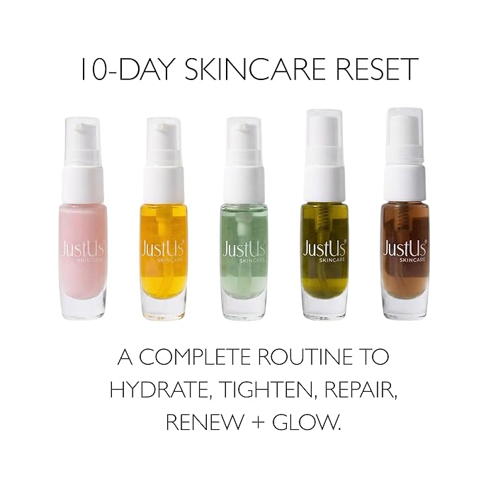 JustUs Skincare Mini Kit – 5 Piece Anti-Aging Travel Set for Hydration, Firmness, Brightening + Glow — Includes Free Travel Case | $115 Value