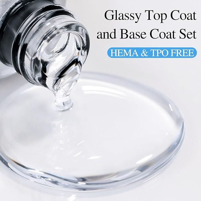 Double Rhythm 0.5Oz No Wipe Clear Gel Top Coat Base Coat Hema and Tpo Free 2 Pcs 15ML Gel Polish Soak Off Manicure DIY Home Salon (Top Coat Base Coat)