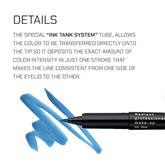 Radiant Professional Lineproof Eye Line - Pen Eyeliner with Flexible Tip Pen for a Long Lasting and Precise Outline - Smudge-Proof, Waterproof Liquid Eyeliner For Intense Color (07 SKY BLUE)