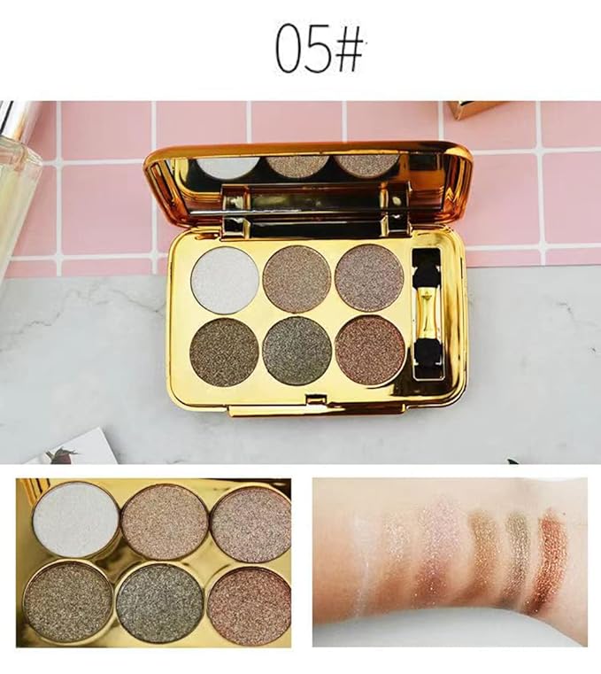 Sparkle Eyeshadow Palette - 6 Colors Glitter Eye Shadow Palettes Highly Pigmented Long Lasting Waterproof Sweatproof Professional Nudes Warm Natural Neutral Smoky Cosmetic Eye Palette Set Gold (#05)