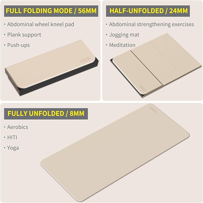 Foldable Yoga Mat Extra Thick & Large (74" x 31.5" x 0.32"), Double-Sided Non Slip & Lightweight Fitness Mat, 8mm Thick Wide Exercise Mats for Woman Man Kids, Portable Workout Mats for Travel, Studio or Home Use