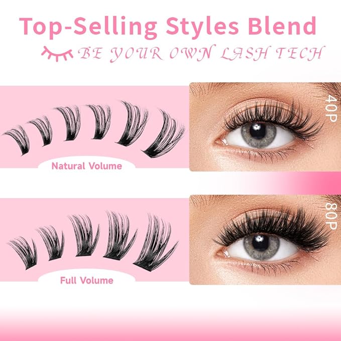 Cluster Lashes Eyelash Clusters 40D+80D Lash Clusters Wispy Individual Lashes 196PCS D Curl Lash Extension Natural Lashes Clusters DIY Cluster Eyelash Extensions for Beginners