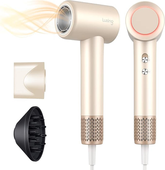 Hair Dryers for women, TurboLux Ionic 200 Million Negative Ions Fast Drying High Speed Hairdryer with Diffuser, Lightweight, Low Noise 1500W Hair Diffuser Dryer with 110000 RPM Brushless Motor (Cream)
