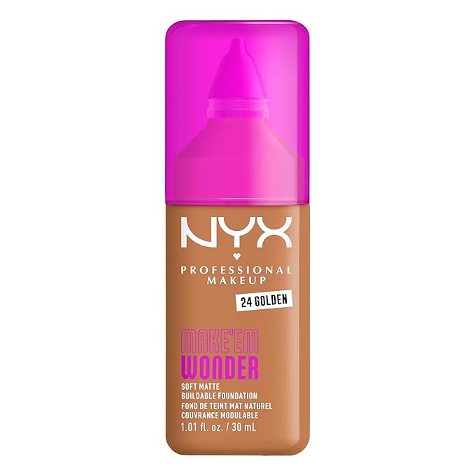NYX PROFESSIONAL MAKEUP Make 'Em Wonder Liquid Foundation, 24HR Foundation Makeup With A Soft Matte Finish, Buildable Full Coverage - 24 Golden
