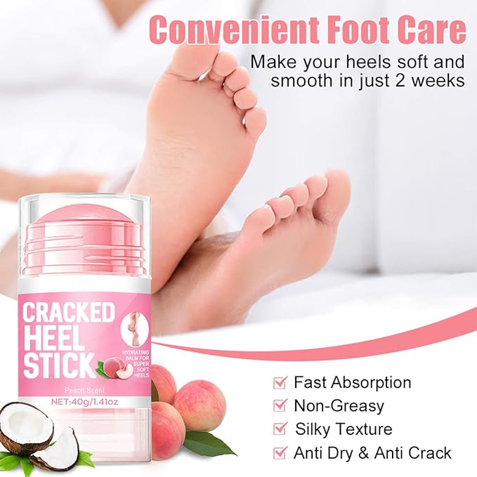 2Pcs Peach Scented Anti-Cracking Foot Cream Set,Natural Hydrating Heel Stick Balm,Deeply Moisturize & Soften,Repair Dry Cracked Skin,Smoothens Dry Cracked Feet