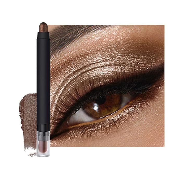 Shimmer Eyeshadow Stick –Mocha Taupe Dual-Ended Creamy Pearl Eye Shadow Pencil with Built-In Smudger, Waterproof Long-Lasting High Pigment Eye Makeup for Smooth Glide 08#