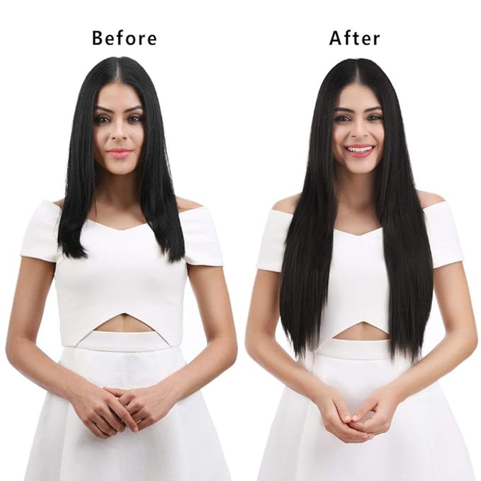 REECHO Multi-Length 20" 22" 24" Long Straight Synthetic 4 PCS Set Thick Clip in on Hair Extensions Dark Brown