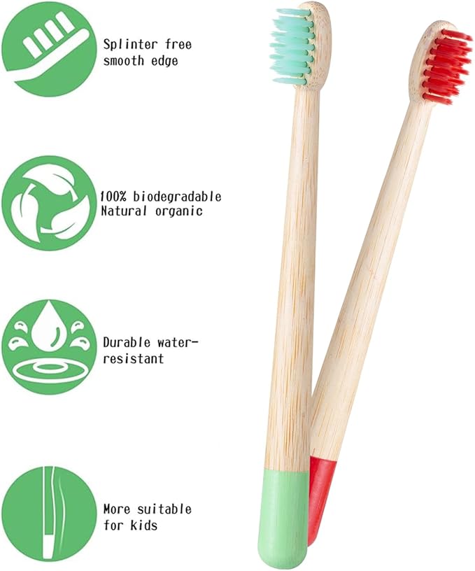 Kids Bamboo Toothbrushes Set, BPA Free Soft PBT Bristles, Natural Eco Friendly Wooden Tooth Brush for Children Toddler, Biodegradable Individual Wrap Travel Toothbrush 6 Pack
