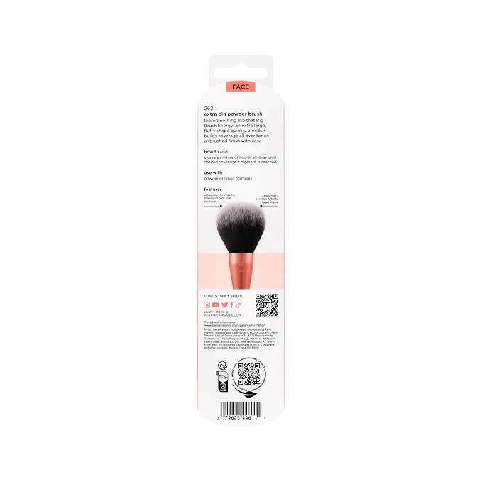 Real Techniques Extra Big Powder Brush, Large Makeup Brush For Powder, Fluffy Head For All-Over Setting, XL Oversized Brush For Quick Application, Cruelty-Free, Synthetic Bristles, 1 Count