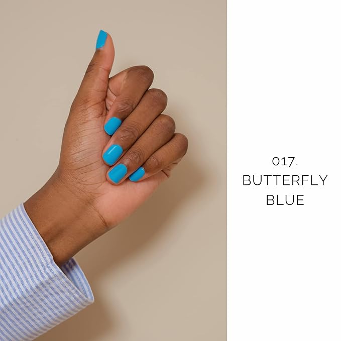 NAILOG Semi Cured Gel Nail Strips (20 Extra Long Stickers/Wraps) | Glossy & Long Lasting Soft Gel Finishing | Butterfly Blue