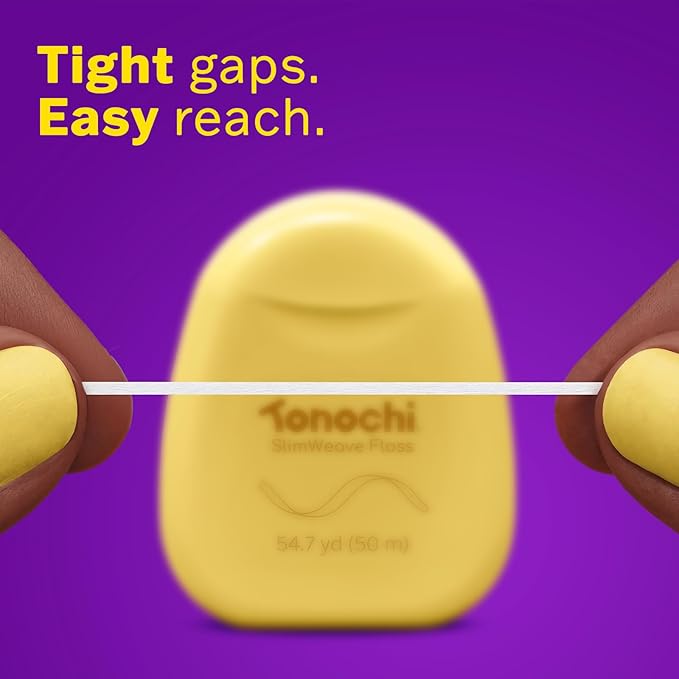 Tonochi SlimWeave Flat Dental Floss for Tight Teeth & Tight Spaces – Extra Thin, Smooth-Glide, Gentle on Gums, Mint + Xylitol, 3-Pack (50 m Each)