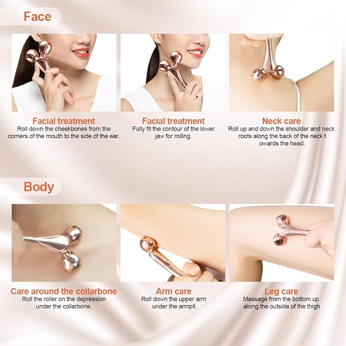 ORCLEENA 3D Face Roller Metal Facial Massager Face Sculpting Gua Sha Massage Tool for Eye Skin Care Reducing Puffiness Anti-Wrinkle for Women Girl Gift Set(Rose Gold)