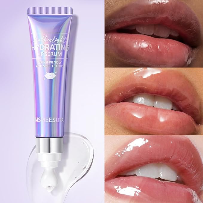 MSMEESUYA Lip Balm & Serum for Dry Lips, Featherlight Hydrating Balm, Non-Sticky Lip Moisturizer for Smooth & Glossy Lips, 2-Pack (0.5oz Each)