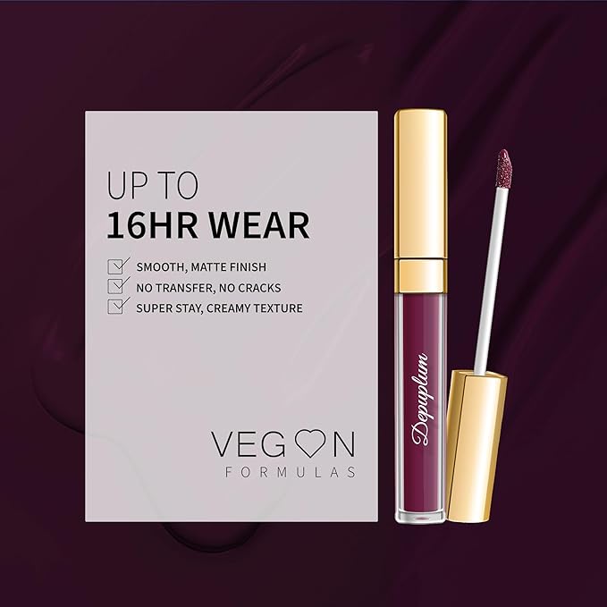 Depuplum Dark Purple Lipstick Matte for Women, Color Stay Long Lasting Lipstick Smudgeproof Liquid Lipsticks, Cruelty Free Lip Color, DM20 Dark Purple