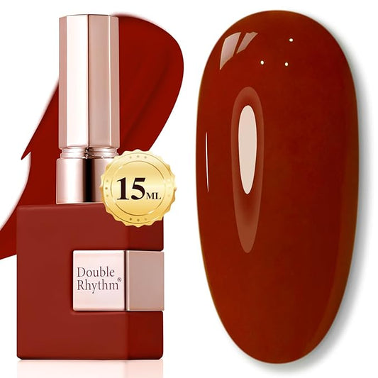 Double Rhythm Translucent Gel Polish Sheer Neutral Natural Light Milky Same Color Same Bottle 15ML Jelly UV Polish Nail Art DIY at Home (Brick Red-A1488)