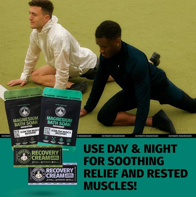 Coach Soak Magnesium Bath Flakes Mint & Lotion Trial Pack - Absorbing Magnesium Cream with Menthol - 0.18 lb (4 Pack) - Mixed Scents