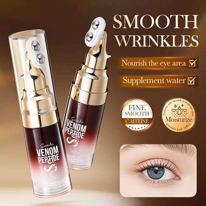 LESITI Snake Peptide Eye Cream with Massage Roller, Caffeine Reduce Eye Wrinkles Dark Circles, Anti-Aging Eye Cream for Dark Circles, Puffiness & Wrinkles, Hydrating