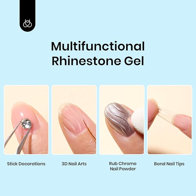 Beetles Rhinestone Nail Glue Gel, Strong Hold Nail Art Adhesive for 3D Gems, Rhinestones & Accessories, UV/LED Curing Clear Gel, Easy Application, Long Lasting Salon & DIY Nails