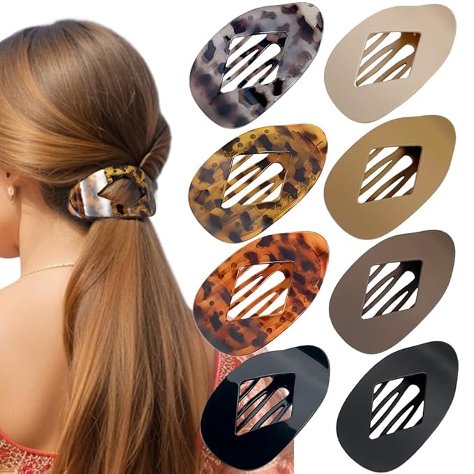 8PCS Flat Hair Clips for Women Girls,Large Strong Hold Ladies Hair Claw Clamp Barrettes for Lying Down Styling Accessories, Elegant 3.94" Medium Matte Neutral Leopard Color(Rhombus)