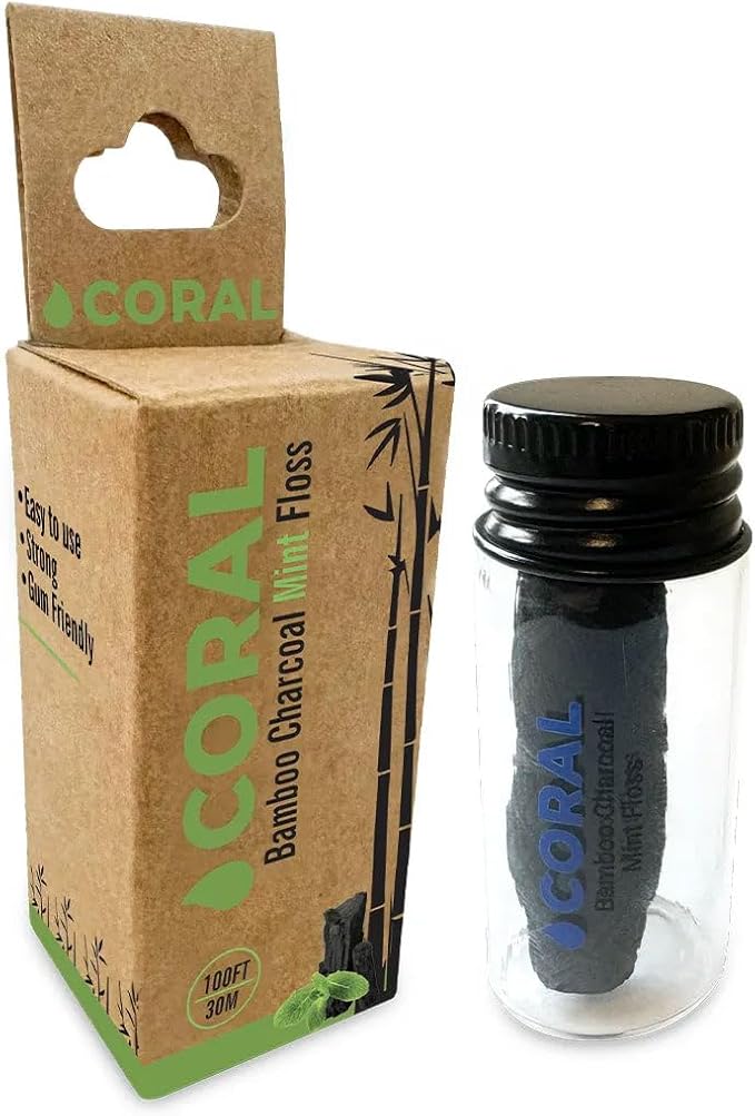 Biodegradable Bamboo Charcoal Dental Floss Natural Candelilla Wax 30M Peppermint Essential Oil Eco Friendly Biodegradable