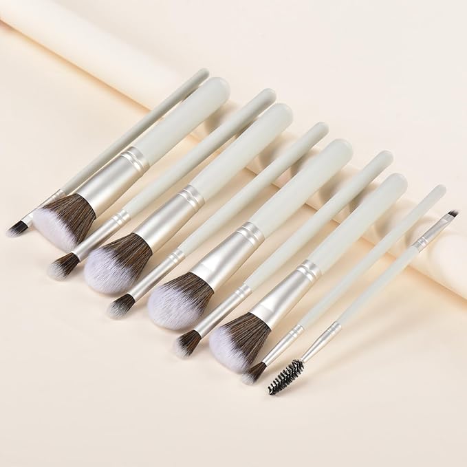 YJ-Anyue 10 Piece Makeup Brushes - Grayish Green Wooden Handle with Soft Synthetic Bristles,for Face & Eye Makeup|Professional Makeup Brushes set for Women & Girls|
