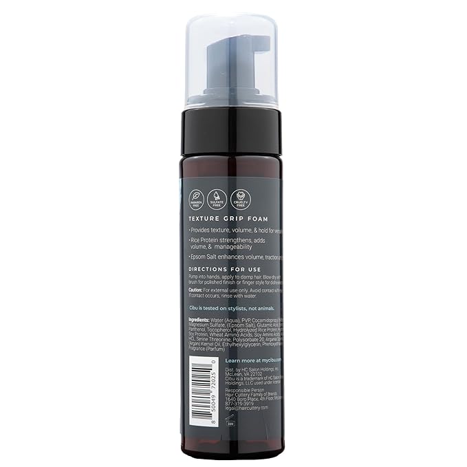 CIBU for Men Texture Grip Foam 6oz - Hair Styling Foam for Long Lasting Hold, Texture, and Volume while Keeping a Healthy Hair - Ideal for Messy, Sleek, and Casual Hair