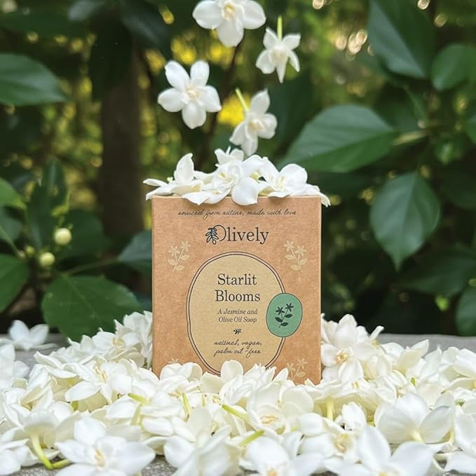 Olively Starlit Blooms - All Natural Soap Bar - Soap Bar handmade with Jasmine and Olive Oil - Bar Soaps made with 100% natural ingredients - Body and Bath Soap - Vegan