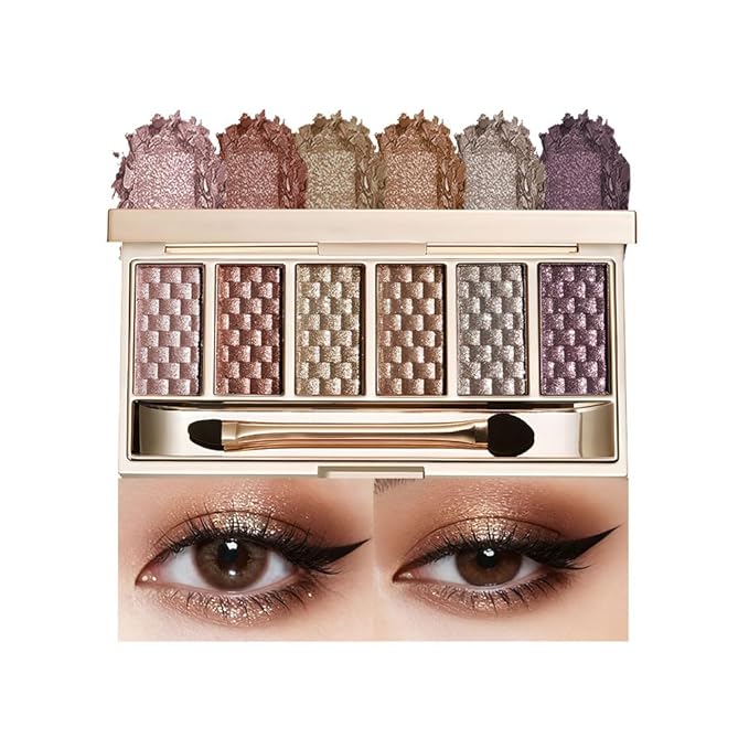 Shimmer & Metallic Eyeshadow Palette, 6 Glitter Shades — Silver Rose, Rose Copper, Antique Gold, Bronze Gold, Silver Diamond & Lavender Plum, High Pigment Long-Lasting Sparkle Eye Makeup 5