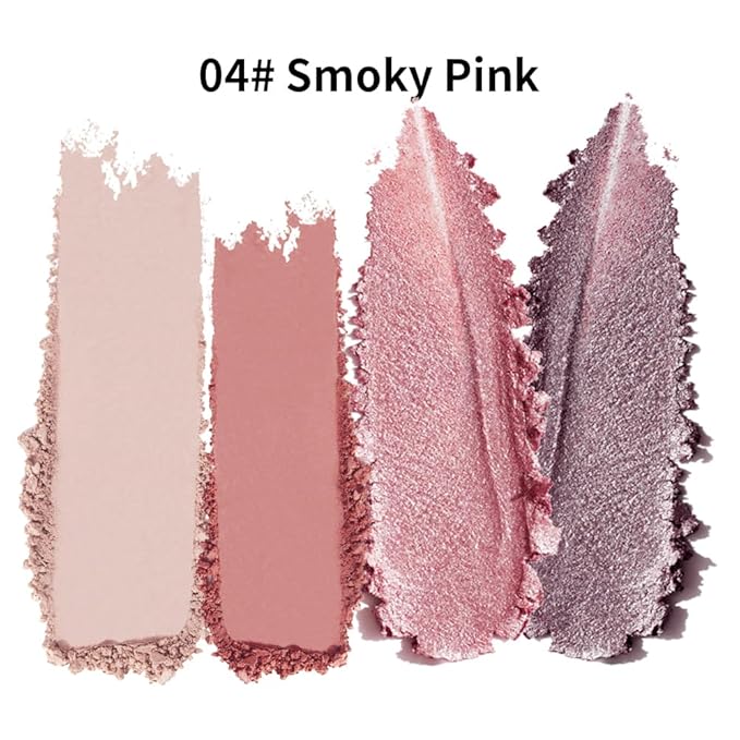 4-Color Eyeshadow Palette, Matte & Shimmer Neutrals, Highly Pigmented & Blendable, Everyday Natural Makeup, Travel-Friendly Compact, Smoky Pink Rose