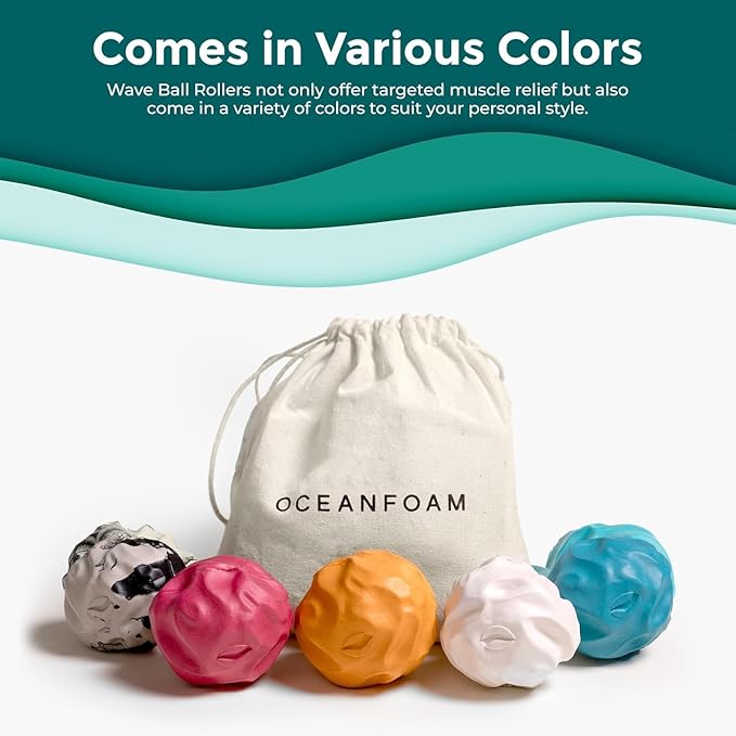 Oceanfoam Wave Massage Ball Roller – Textured Lacrosse Ball for Plantar Fasciitis Relief, Muscle Knot Therapy, Myofascial Release – Travel Size Tool for Feet, Neck, Back Pain (Black Marbled) Pack of 3