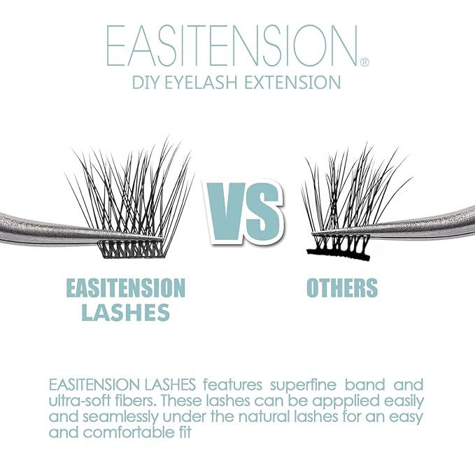 DIY Eyelash Extension, 3D Effect Glue Bonded Band Individual Lash 48 Clusters Volume Lashes Set, Home Eyelash Extension, C curl Lashes Pack 10MM-Volume-48 Clusters