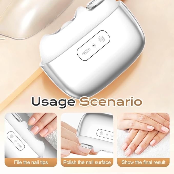 3-in-1 Automatic Electric Nail Clipper with Polishing, Upgraded Electric Nail Trimmer Polisher with LED Light and Nail Scraps Storage, Portable Smart Nail Clipper for Thick Toenails Seniors (White)
