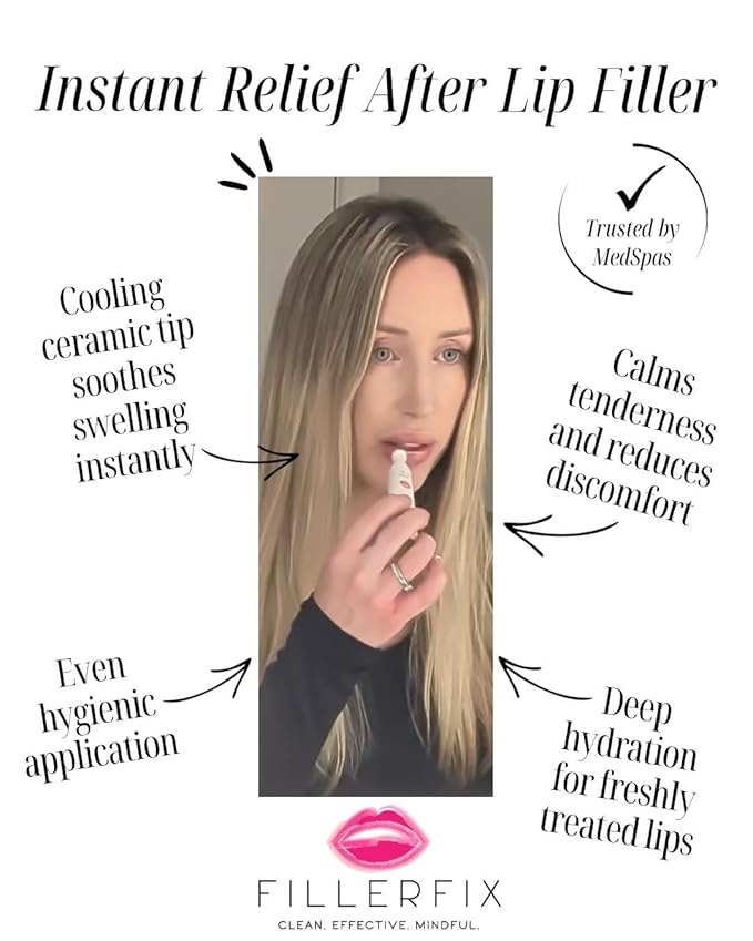 FillerFix Organic Lip Filler Aftercare Serum with Cooling Ceramic Tip – Arnica & Calendula for Relief After Lip Filler