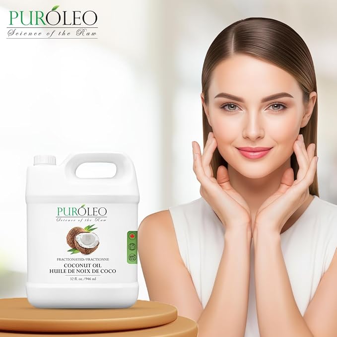 PUROLEO Fractionated Coconut Oil 32 Fl Oz/946 ML (Packed in Canada) 100% Natural and odorless Moisturizer & Carrier Oil l Hair Skin Body, Aromatherapy, Massage, Makeup Remover