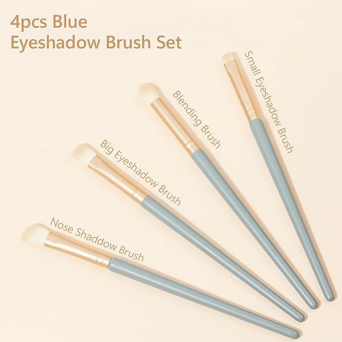 SHELWIN Eyeshadow Makeup Brushes Set with Case 4 PCS Soft Synthetic Hairs Eye Makeup Brushes for Blending Eyebrow Eyeliner Eyeshadow （Lightblue）