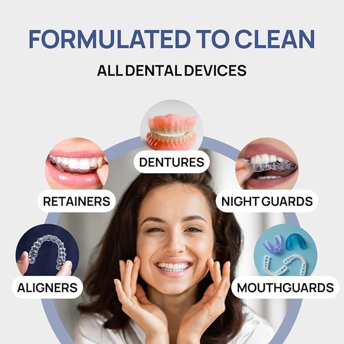 SmileAgain Retainer Cleaner - 180-220 Cleanings 22 Pack/6 Month Supply - for Clear Aligners, Dentures, Mouth Guards & Night Guards - Our Oral Appliance Cleaner & Denture Care Powder - Mint Flavored
