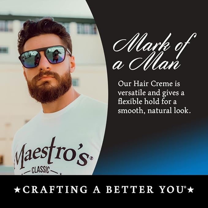 Maestro's Classic Hair Cream – Mark of a Man Blend, 3.4 oz | Lightweight Men’s Hair Styling Cream for Smooth Finish, Texture & Control | Barber-Approved Grooming Product