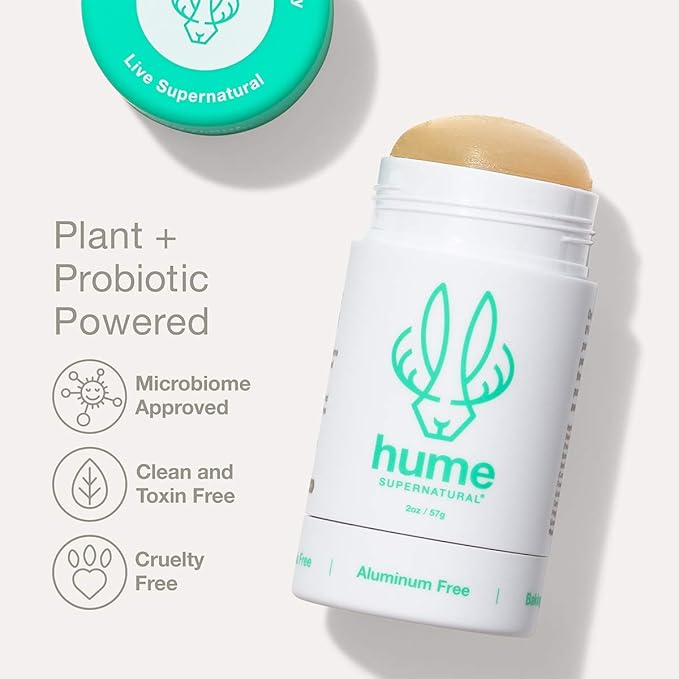 Hume Supernatural Aluminum Free Deodorant for Women & Men - Probiotic and Plant-Based, Long-Lasting Moisture Absorbing - Clean and Effective (Desert Bloom, Amber Woods & After Rain)