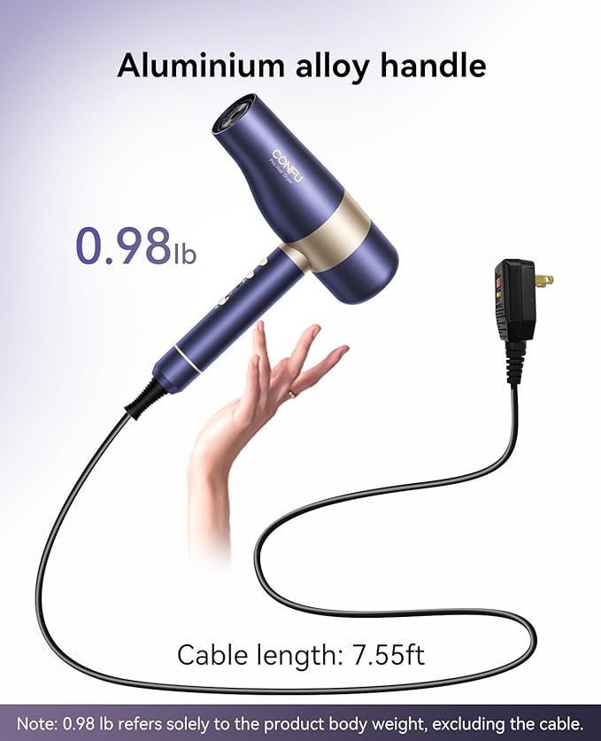CONFU Hair Dryer, Ionic Hair Dryer for Curly Hair with Diffuser, 110,000 RPM Fast Drying Blow Dryer, Attachments for All Hair Types, Light and Quiet, Sunset Purple